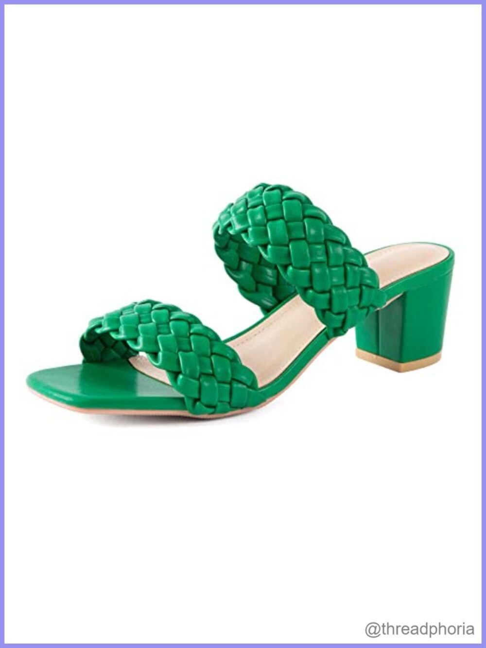 Faux Leather Block Heel Braided Strappy Square Toe Comfort Sandals for Women